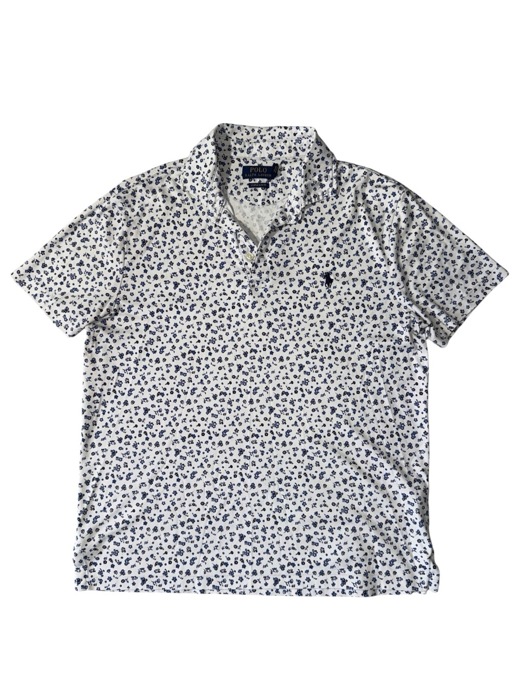 Polo Ralph Lauren mens M Medium white blue floral custom slim fit polo shirt EUC